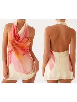 Elegant Floral Print Sleeveless Halter Neck Mini Dress for Women Perfect for Summer Parties Clubbing and Vacations 5