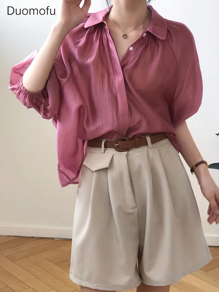 

Duomofu Stylish OL Hidden Breasted Half Sleeve Loose Casual Tops Blouse Women Spring Summer 2023 New Short Shirts Designer Shirt