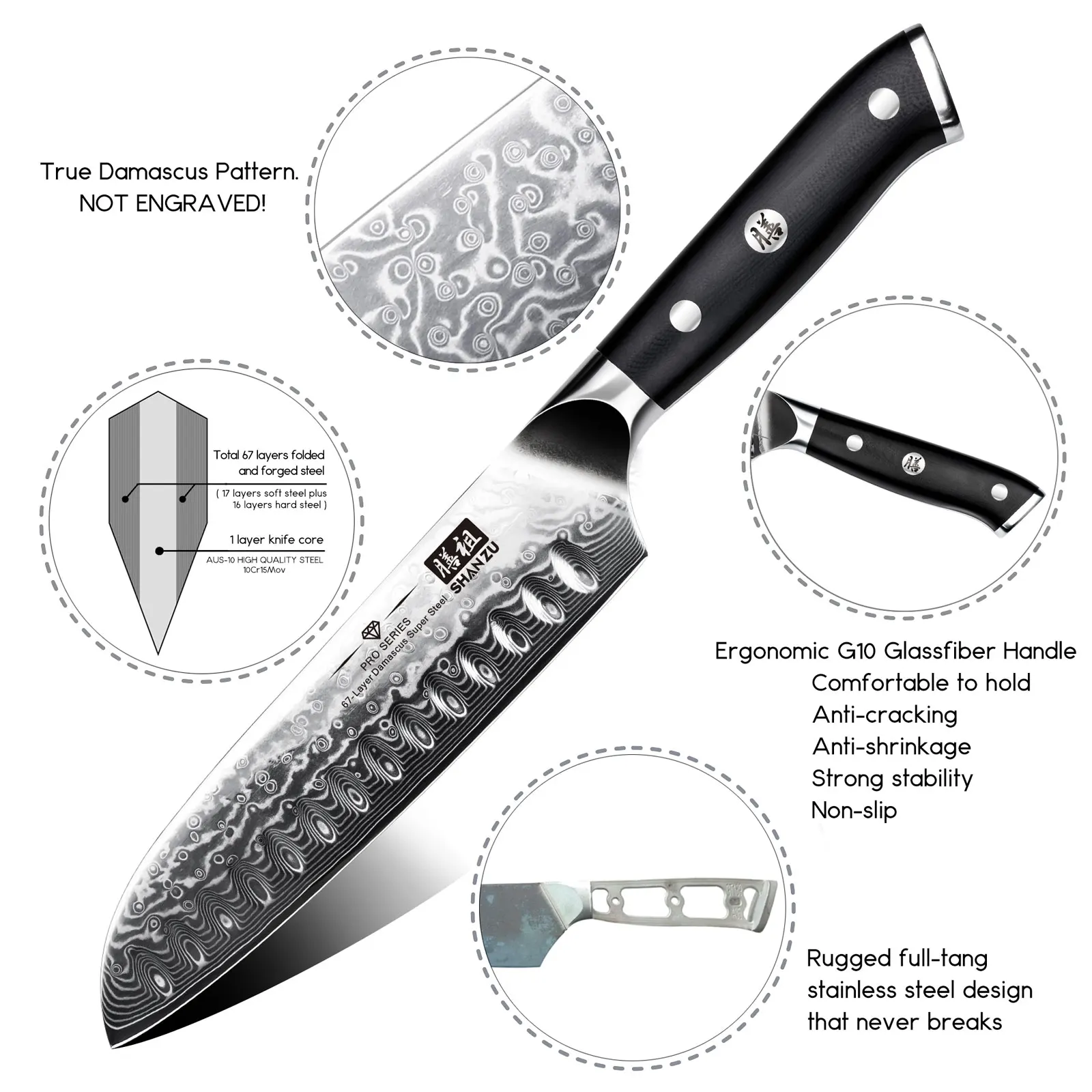 SHAN ZU 7 Inch 67 layers Damascus steel Kitchen santoku Knife, Professional  high carbon super sharp Japanese Steel carving knife - AliExpress