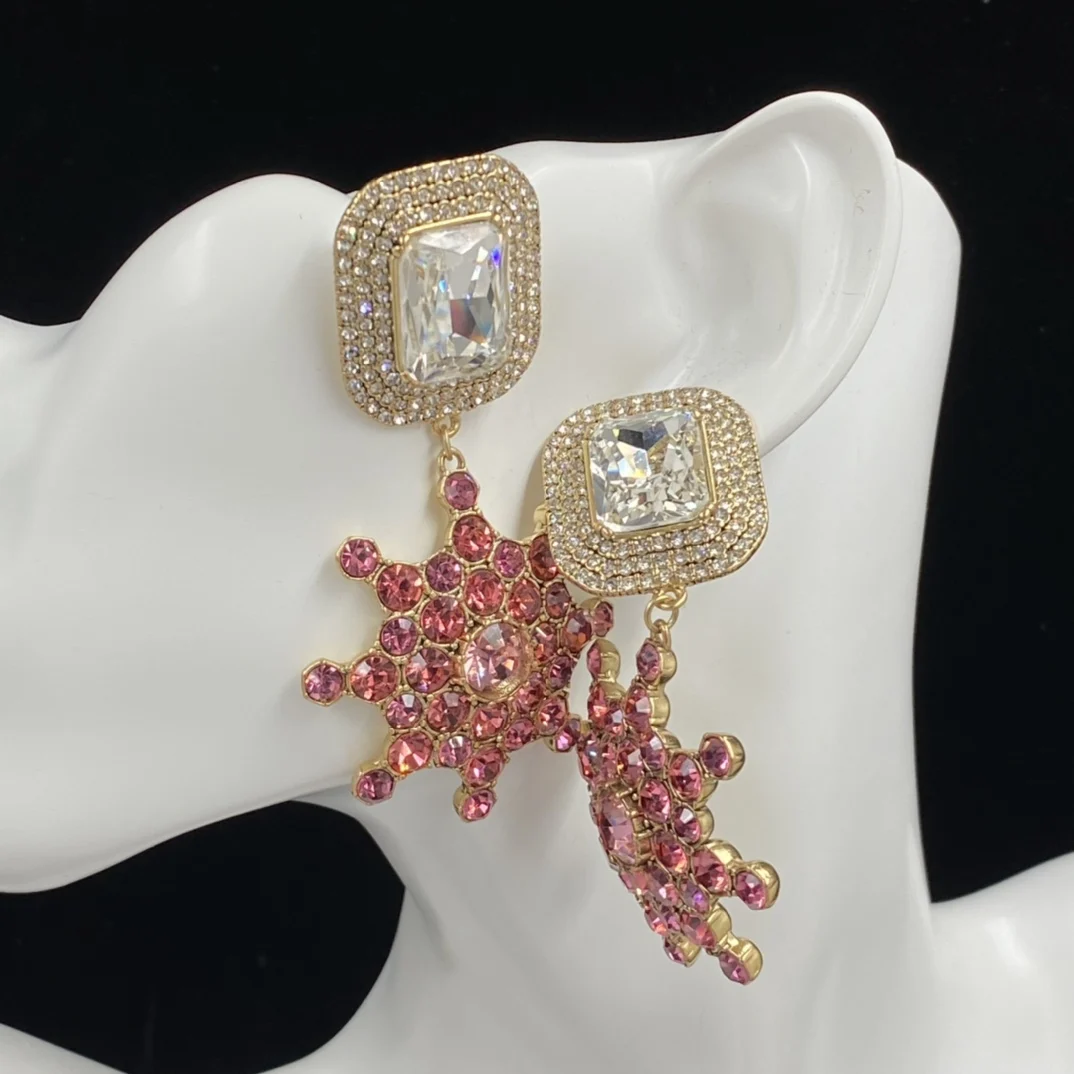 

Flower rectangular long European and American fashion versatile earrings