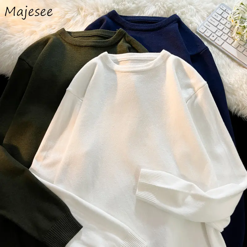 

Sweater Men Pullovers Candy Colors Fashion Japanese O-neck Knitwear Unisex All-match Trendy Solid Basic Warm Couple BF Clothing