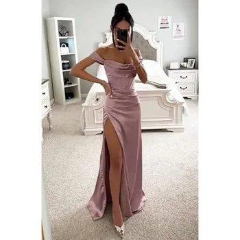 Women's Fashionable Solid Color High-Waisted Dress Sexy Strapless Sleeveless Prom Gown Side Slit Bridesmaid Dress