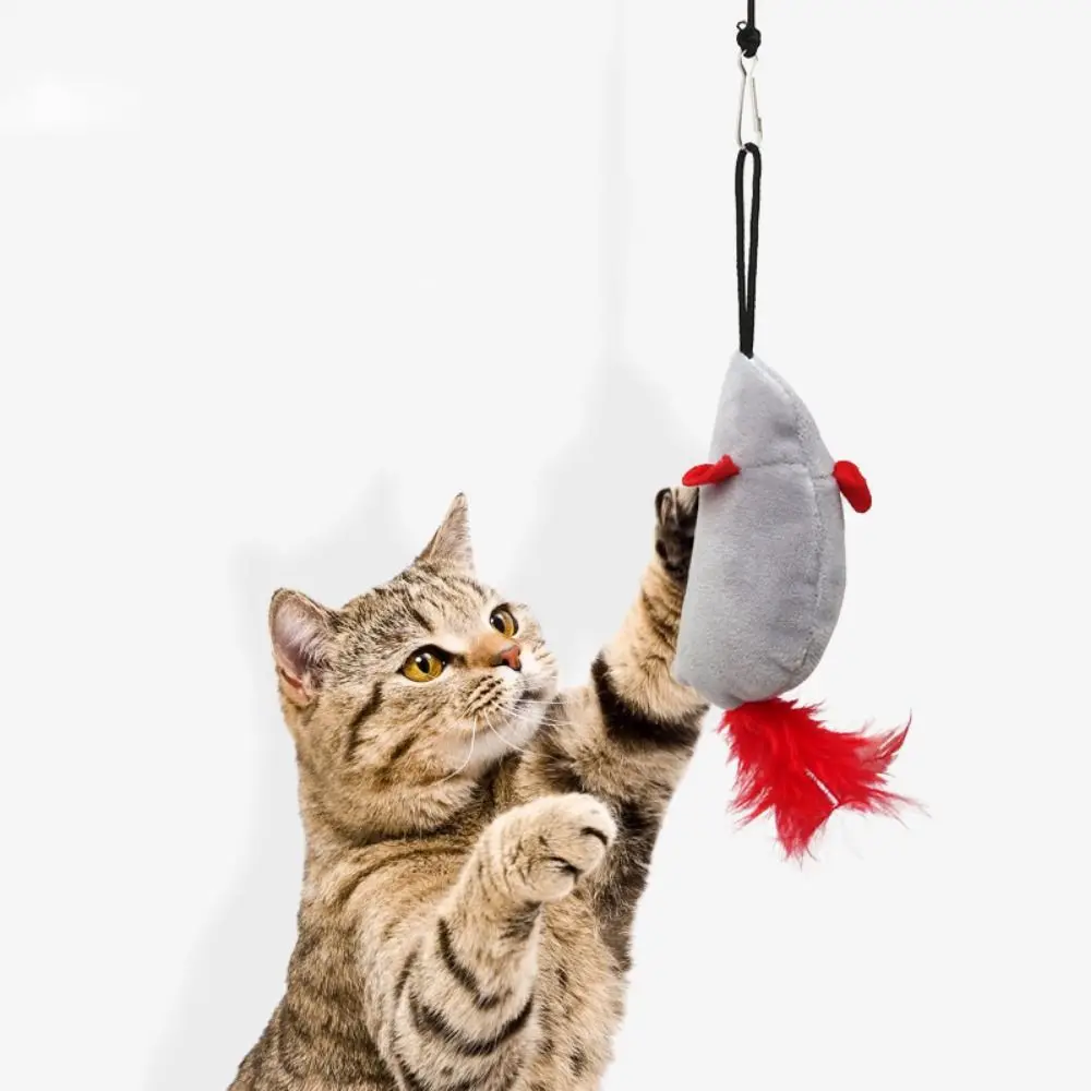 

Wear Resistant Hanging Mouse Cat Toy Sounding Bite Resistant Retractable Door Hanging Mouse Plush/Feather