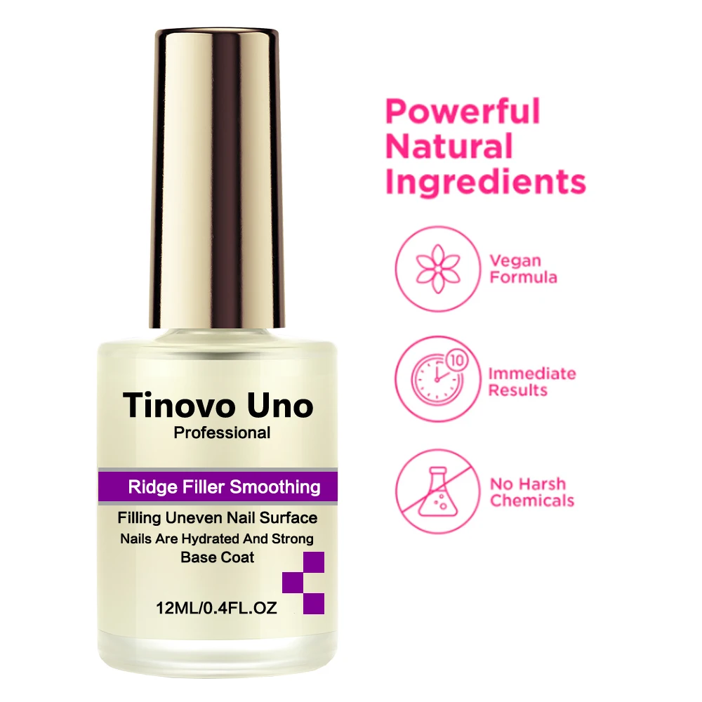 Tinovo Uno Ridge Filler Smooth Base Coat Keratin Nail Strengthener Imperfections Concealer 12ML Manicure Repair Damaged Nails