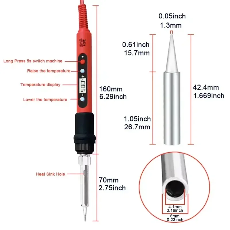 Digital Soldering Iron 80W ON/OFF Switch Adjustable Temperature LCD Welding Tools Ceramic Heater Soldering Tips