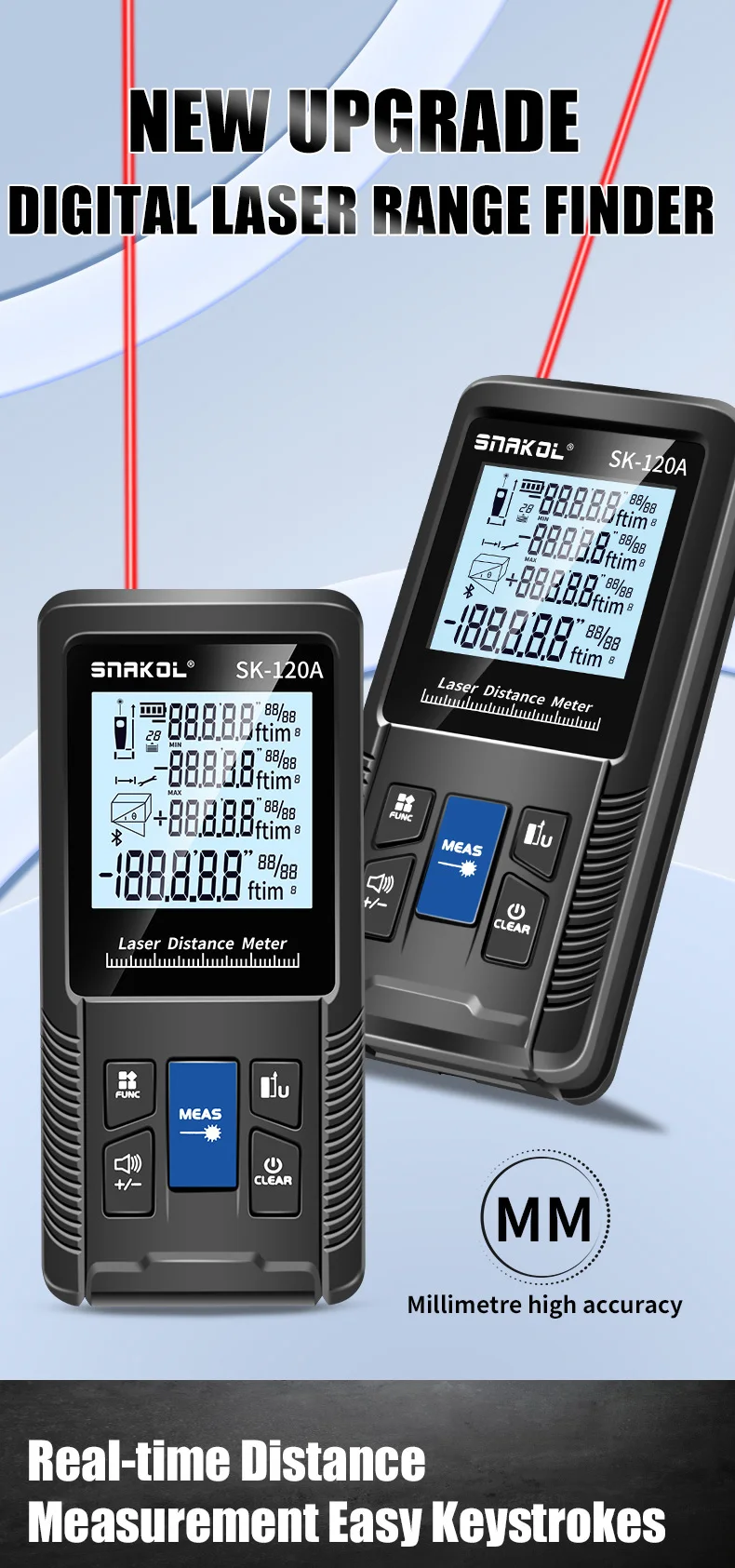 Sc5fd92b3586047028e70aa64d6191cffB Laser Distance Meter 40m, 50m, 70m, 100m, 120m Rangefinder Digital Range Finder Trena Roulette Ruler Distance Measure Tape Mallzona