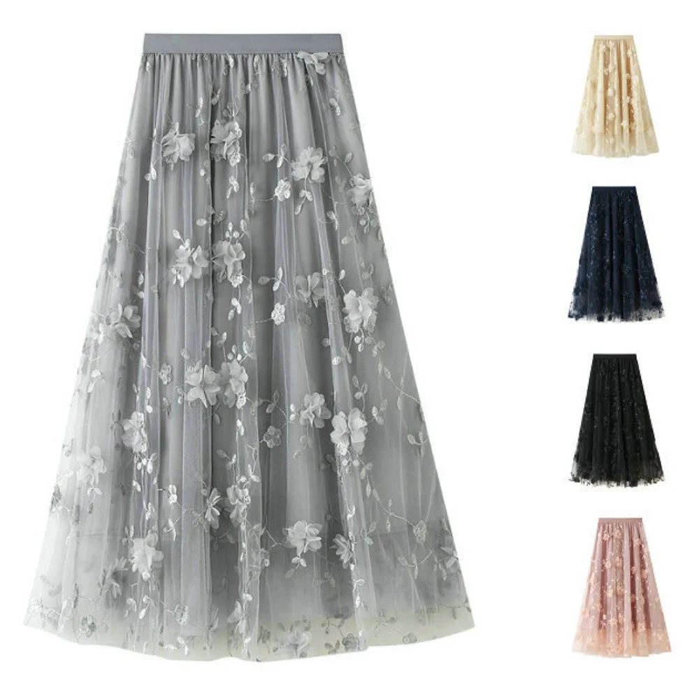 

New Embroidery Skirt Women Fashion Casual Harajuku High Waisted Artistic Vintage Long Skirts Streetwear Woman Clothes
