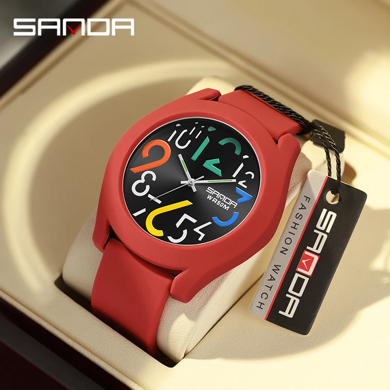 2023 Watch Silicone Strap Waterproof Sanda 9021 Watch Creative Simple Girls Watch New Fashion Red Casual Quartz Clock