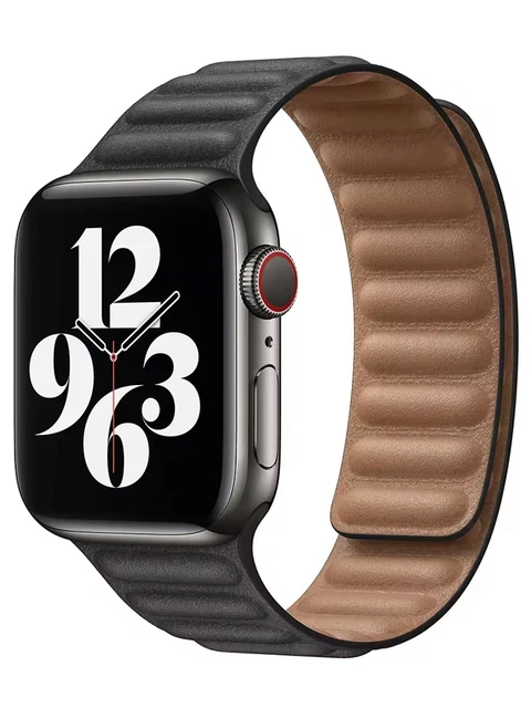 Edles Leder-Gliederarmband für Apple Watch, passend für alle Modelle (Serie 9, 8, 7, 6, 5, 4, 3, SE, Ultra), mit Magnetverschluss