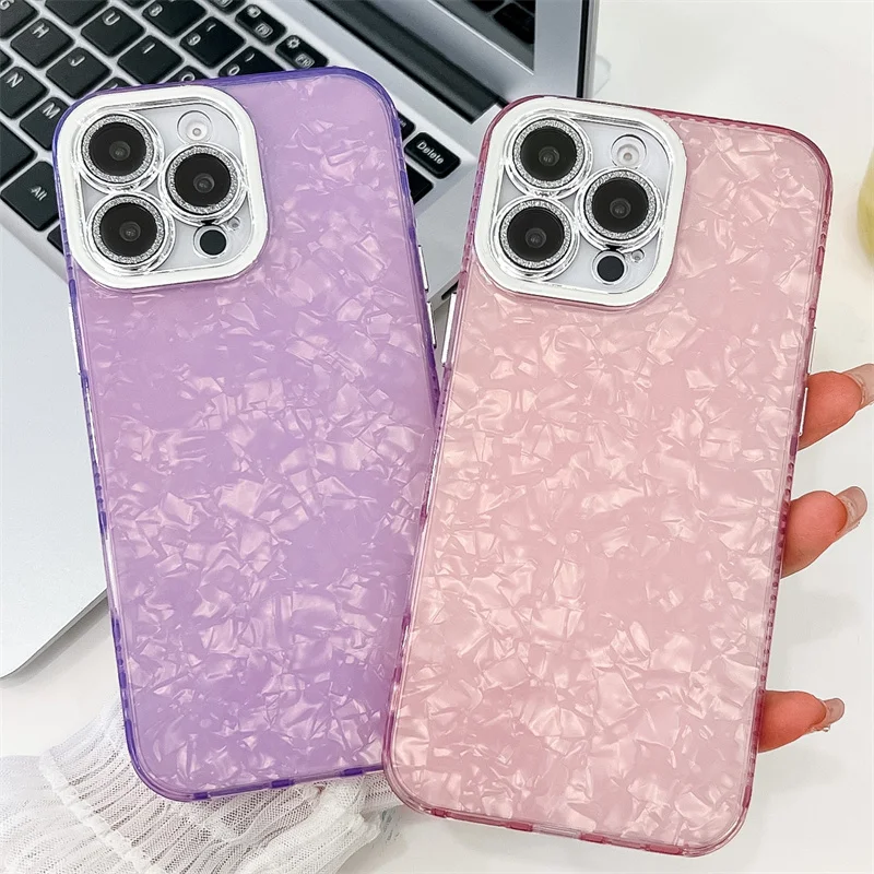 Custodia per telefono in marmo con increspature laser per iPhone 16 Plus 15 14 13 Pro Max, rigida in PC, glitter, protezione per fotocamera, antiurto, cover posteriore_voghion.com