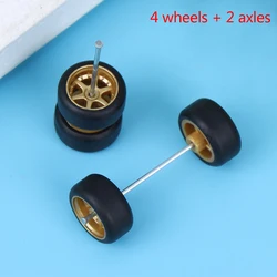 Premium 6PCS 1:64 Racing Wheels with Rubber Tires for Model Car Toys - 4 Vibrant Colors (Gold)