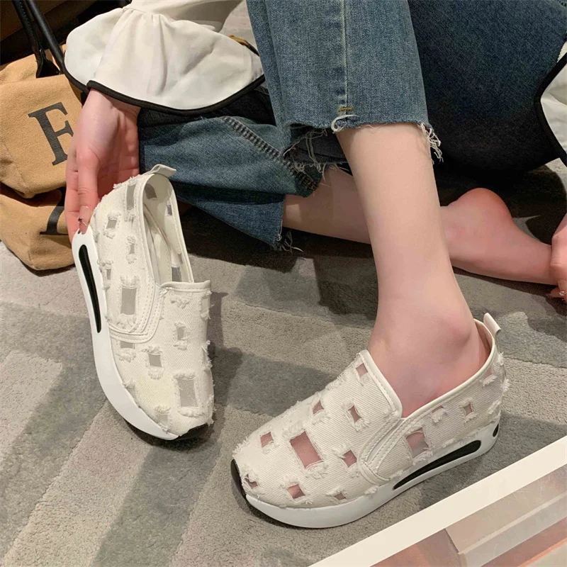 Shallow Mouth Flax Summer Shoes Ladies Tennis Female Round Toe Women's   Slip-on Casual Sneaker Flats Linen 2023 New