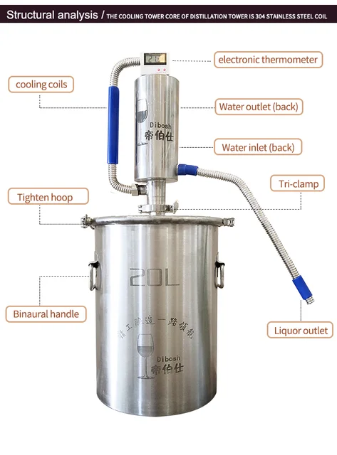 20L 30L 50L 70L Home Alcohol Distiller/Small Distillation Equipment/Alcohol  Distillery Moonshine Water Copper Wine Brew Kit - AliExpress