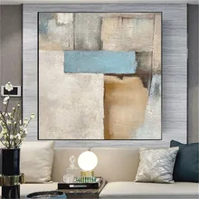 

Abstract blue and white tone geometric outline drawing art 100%hand painted oil painting on canvas modern home dining room decor