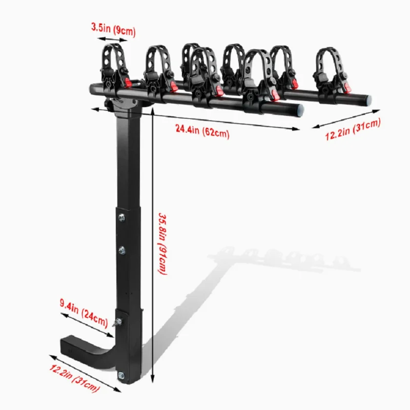 Universal 4-Bike Adjustable Rear Bike Rack for Cars-Heavy Duty Tilting Hitch Mount Bicycle Carrier with Anti-Rrust Frame Fits car bike rack