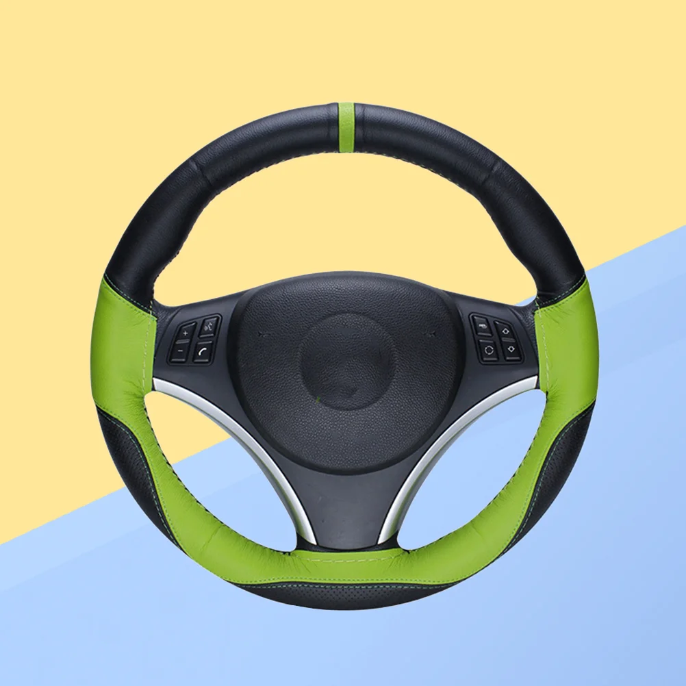 

Steering Wheel Cover Green Black Anti-Slip Steer Wheel Protector Skidproof coprivolante (excluding needle&thread)
