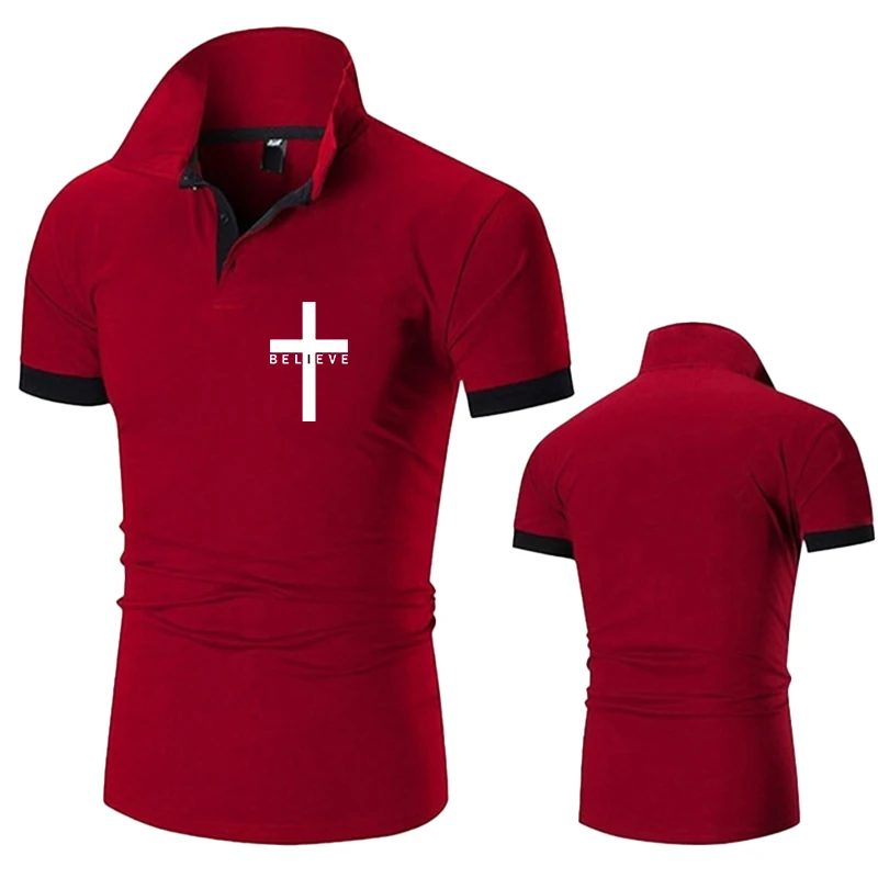

2022 Men Shirt Cross Believe Classic BrandMen High Quality Casual Solid Short Sleeve Polyester and Cotton