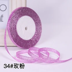 Metallic Glitter Gold and Silver Ribbon - 1/4 x 25 Yards for DIY Crafts, Sewing, Party Decorations, and Gift Wrapping (6mm 34 Rose Pink)