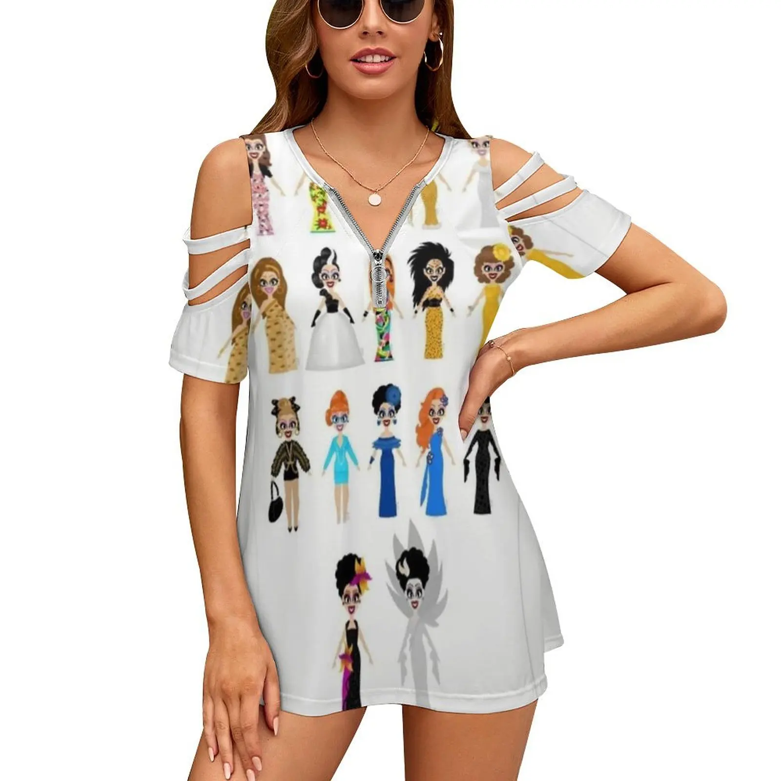 Bianca Del Rio Abiti New Fashion Zip Off Spalla Top Camicia Da Donna Manica Corta Bianca Del Rio Drag Queen Drag Queen Uragano