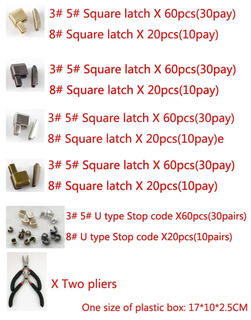 Deepeel 3# 5# 8# Metal Nylon Resin Zipper Stopper Open-end Zips Slider Socket Repair Insert Box Set Tool Replacement Kits 1Set zipper repair kit,zipper sliders,zipper heads,zipper accessories