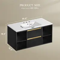 36 Inch Floating Bathroom Vanity W/ Three Holes Sink, Wall Mounted Cabinet W/ 2 Drawers & 4 Open Storge,Undermount Ceramic Basin 2