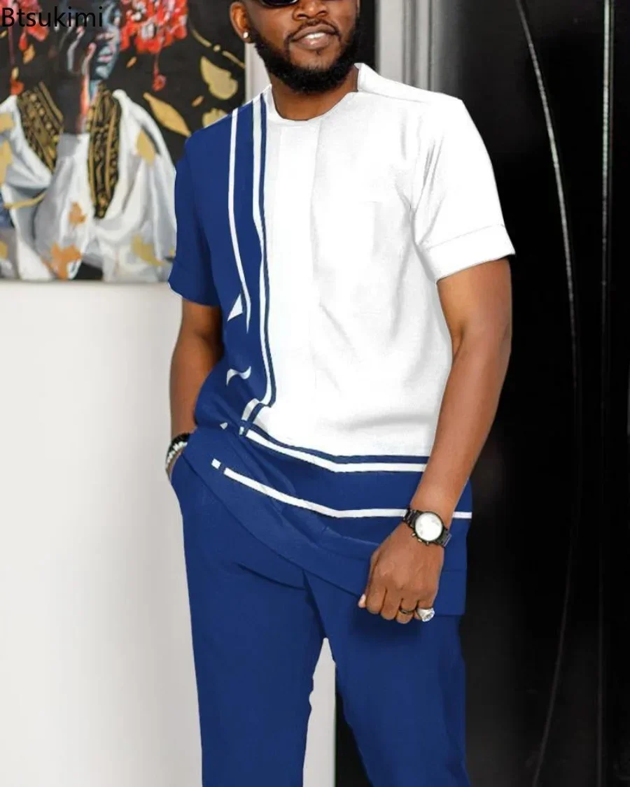 Tracksuit Set 2 Piece Plus Size 5XL 6XL Men Summer Short Sleeve T Shirt Long Pants 3D Print Trousers