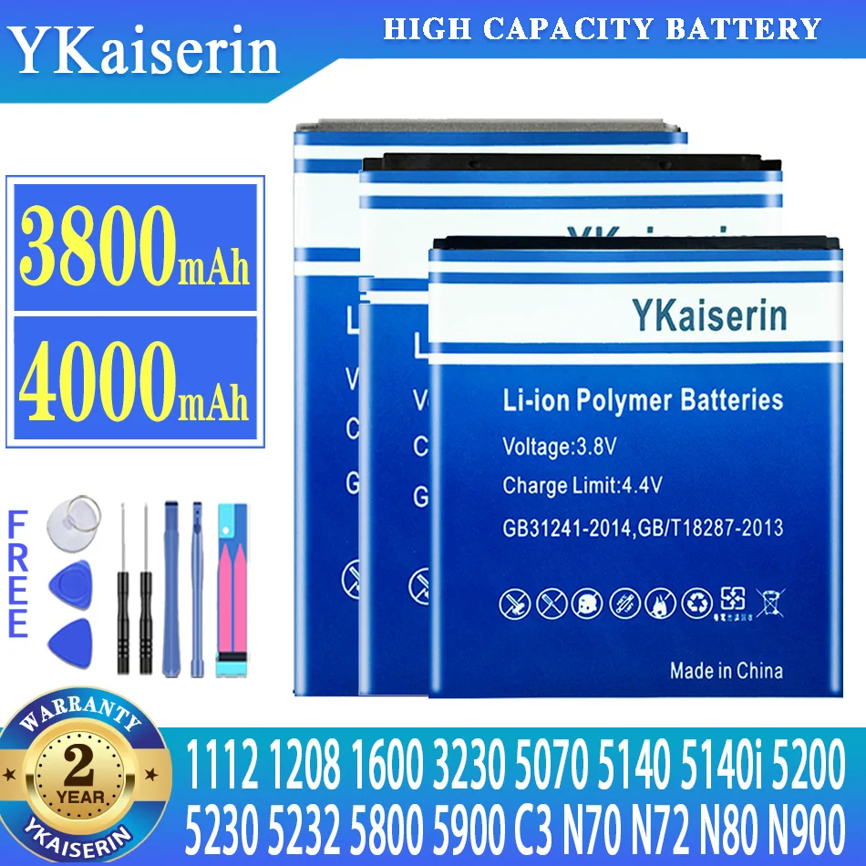 

YKaiserin Battery BL-5J BL-5C BL-5B For Nokia 1112 1208 1600 N70 N72 3230 5070 5140 5140i 5200 5230 5232 5800 5900 C3 N900 N80