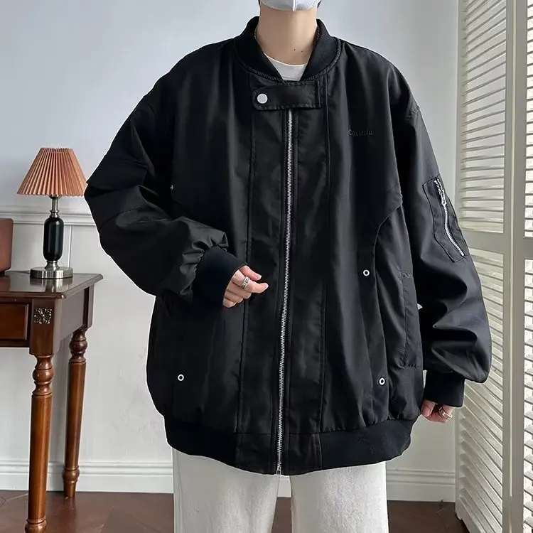 

2024 Fashion Loose Windbreaker Jacket Men Varsity Jackets Vintage Harajuku Casual College Biker Jacket Korean Men Streetwear