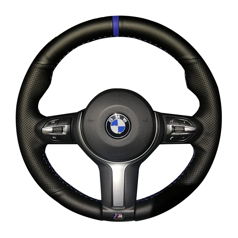 Black Genuine Leather Car Steering Wheel Cover For BMW F87 M2 F80 M3 F82 M4 M5 F11 F12 F13 M6