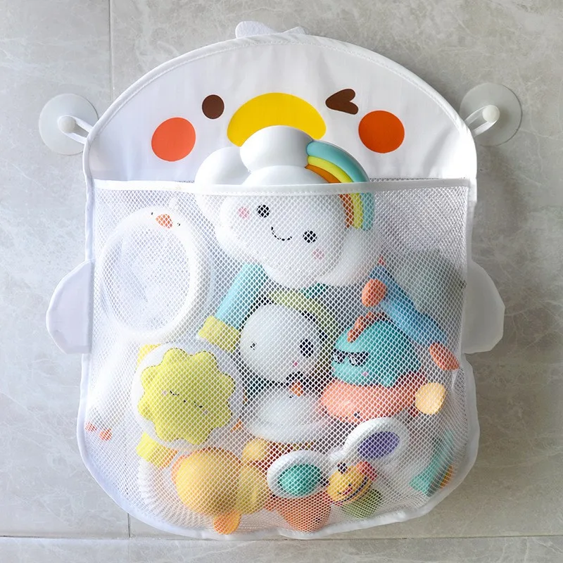 

Baby Bathroom Mesh Bag Sucker Design for Bath Toys Bag Kid Basket Cartoon Duck Shape Cloth Sand Toys Storage Net Bag Organizer