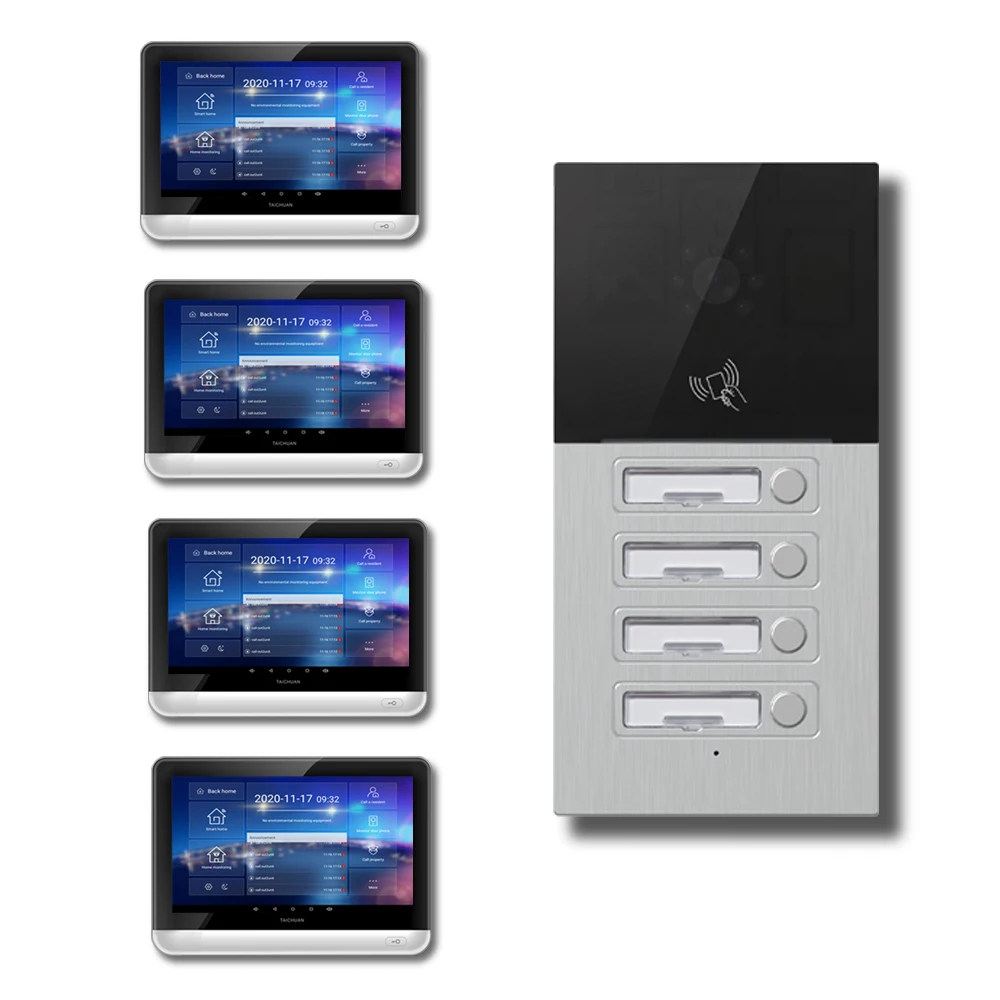 

4 Flats 7 Inch Android Tuya Smart Video Door Phone IP Villa Intercom for 2 Houses Touch Screen IC Card Unlock Doorbell