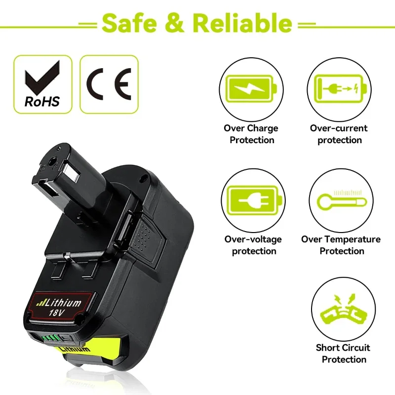 2 Pack 5500mAh P108 Replacement for Ryobi 18v Batteries, 18v 5.5Ah Li-ion Replacement Battery for Ryobi P107 P106 P Batteries