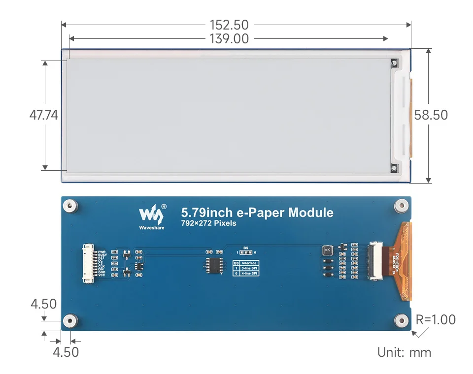 Módulo de Papel Eletrônico 5.79 Polegadas Display E-ink 792x272 Preto Branco Interface Spi Baixa Potência Ângulo de Visão Amplo sem Eletricidade - Imagem 5