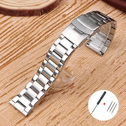 22mm Stainless Steel Curved End Sport Bracelet - Universal Replacement Wristband - 22mm (Flat - Silver)