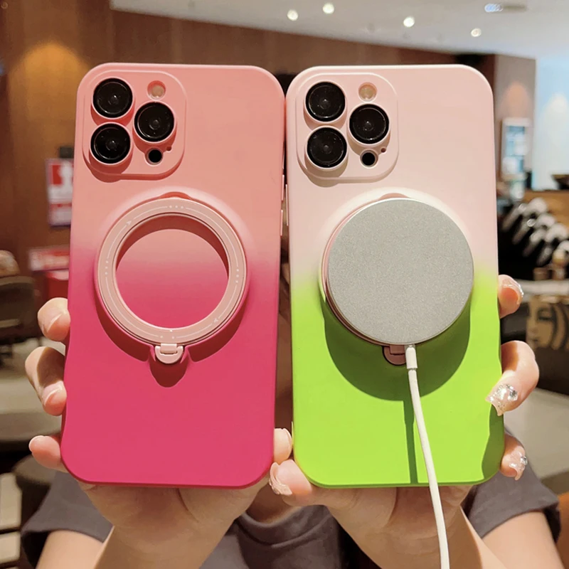 Étui magnétique de Charge sans fil Magsafe avec anneau dégradé, pour iPhone 15 Plus 14 13 12 Pro Max, objectif d'appareil photo_voghion.com