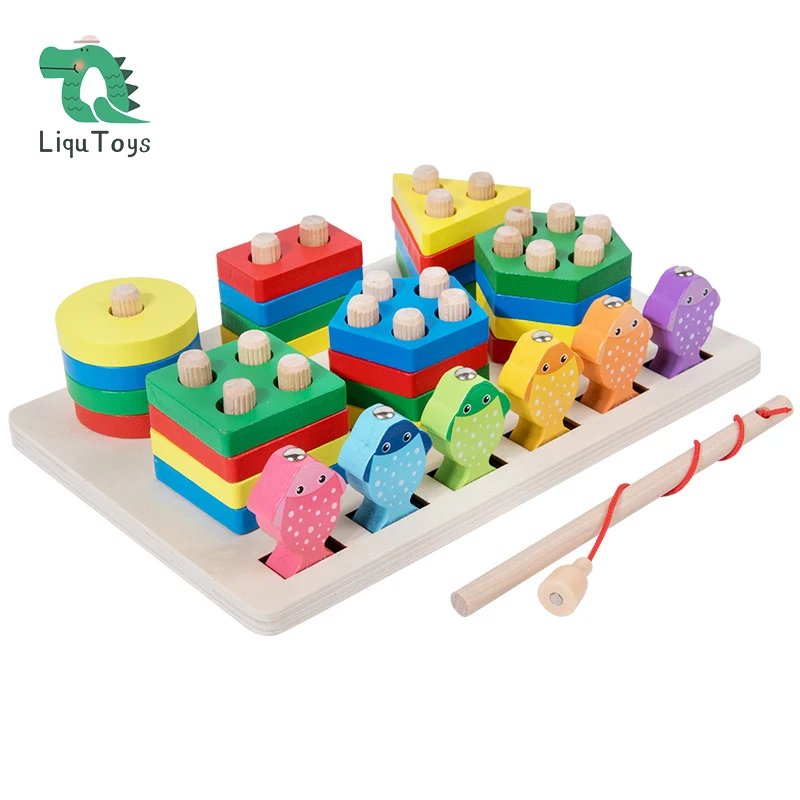 GKPLY Montessori Toys Classificação de madeira empilhamento & Jogo de Pesca  Magnético 2-em-1 Brinquedos para 1 2 3 Anos Crianças Meninos Meninas  Reconhecimento de Cores Empilhador Forma Sorter Que