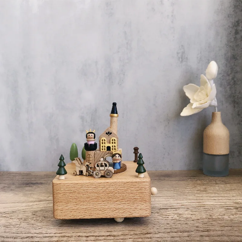 Handmade Wooden Music Box Creative Retro Rotating Music Box Christmas Birthday Gifts DIY Log Making Ornament Home Decoration music box,carousel music box