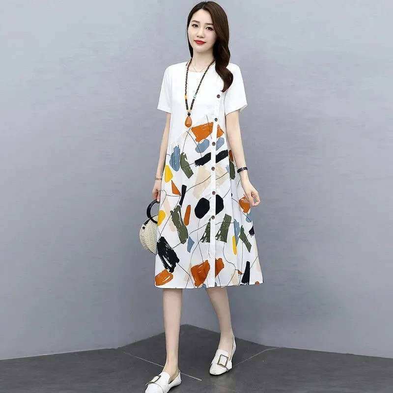 Large Size 5XL Stitching Dress Women 2025 Summer New Comfortable Breathable  Fat MM Vestidos Loose Cover Belly Dresses Female - AliExpress 200000345