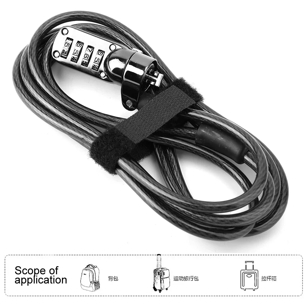 Laptop Lock 2m/6.6ft 4 Digit Combination Computer Laptop Steel Wire Coded Lock Security Anti-Theft Lock Device