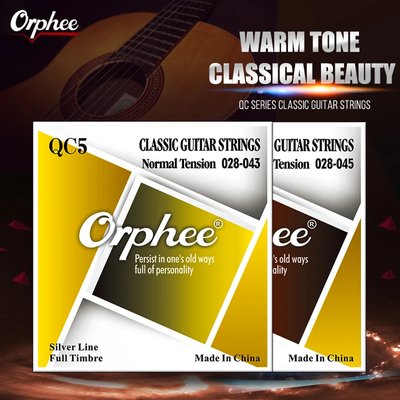 цена Orphee QC Series Classical Guitar Strings Clear Nylon Core Silver Plated Wound Hard/Normal Tension Classic Guitarra Accessories
