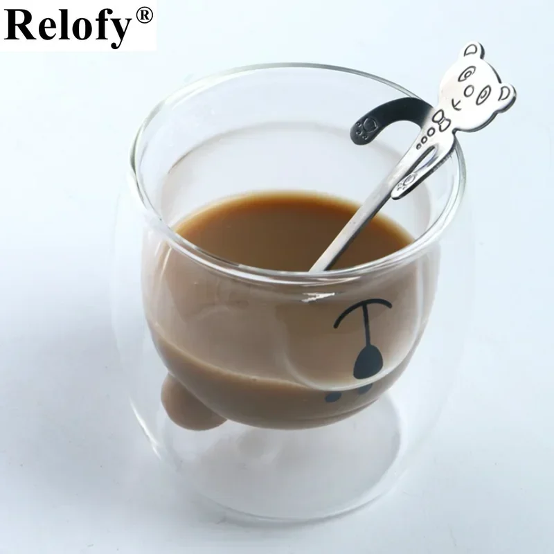 250ml Double Wall Glass Coffee Cup Cute Animal Beer Mug Wine Glass Mug Lovers Family Milk Juice Water for Drinking Drinkware
