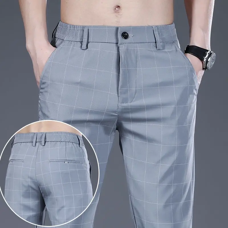 

2024 New Summer Retro Elegant Fashion Loose Casual Men's Wear Irregular Plaid Button Zipper Polyesteroversized Y2K Chicpants