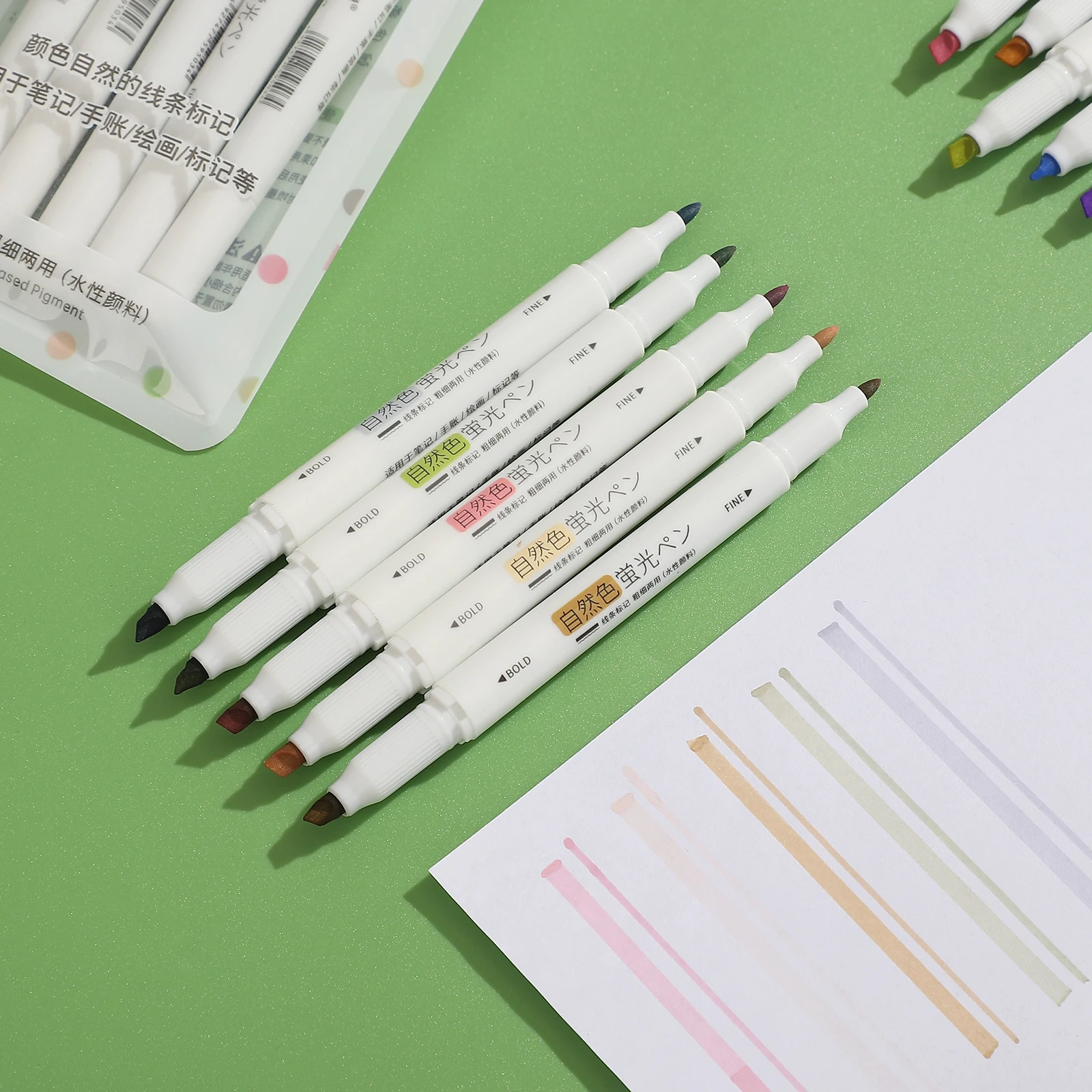 Highlighter Pen Marker Pen Highlighter Marker 5Pcs/set Double-ended Eye Protection Highlighter Set Bright Colors Drawing Printing Pen Creative DIY Student Supplies Stationery