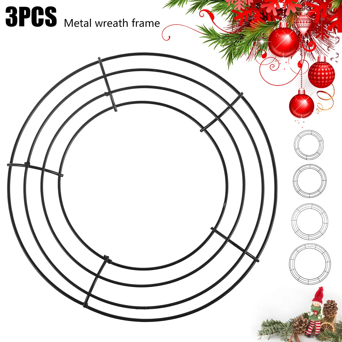 3Pcs Round Metal Wreath Frame Wire Wreath Rings DIY Floral Crafts for Christmas Thanksgiving Day New Year Wedding Valentines