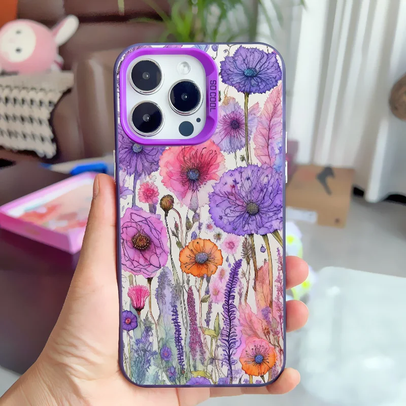 Modische wunderschöne lila Blumen-Handyhülle für iPhone 16 14 Pro Max Plus 15 11 13 12 Mini Pro Max Floral stoßfeste Laserabdeckungen – Detail 3