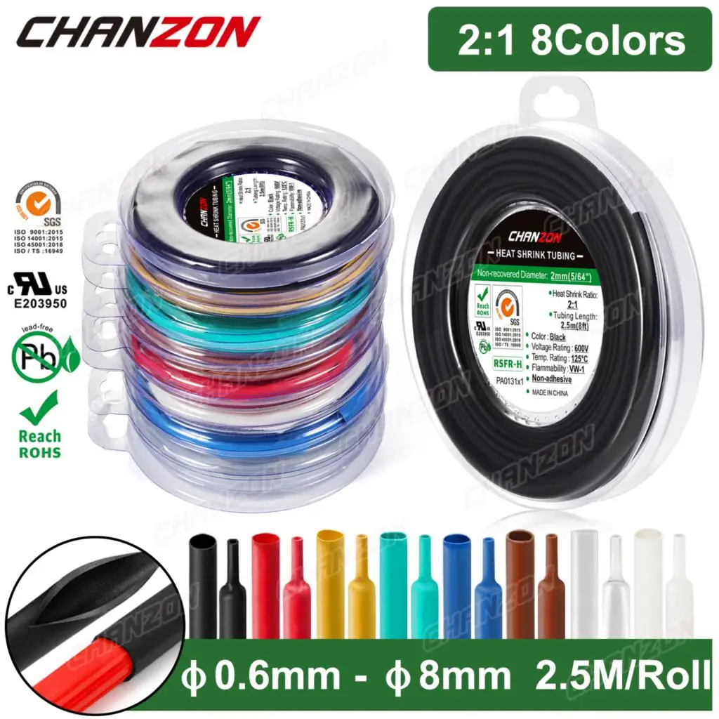 2.5M/Roll 8 Colors 0.68mm Heat Shrink Tubing Tape Shrinking Hose Wrap