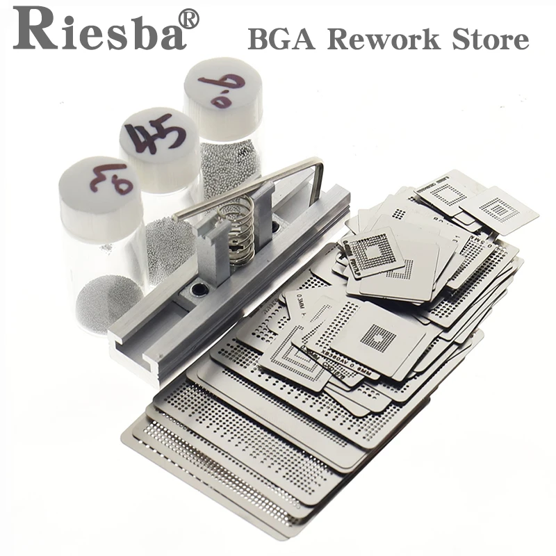 Set De 33 Plantillas De Reballing BGA – Acero Inoxidable, Resistentes Al Calor, 5 Tamaños (0.35 A 0.76 Mm) Para Laptops Y Tarjetas Gráficas
