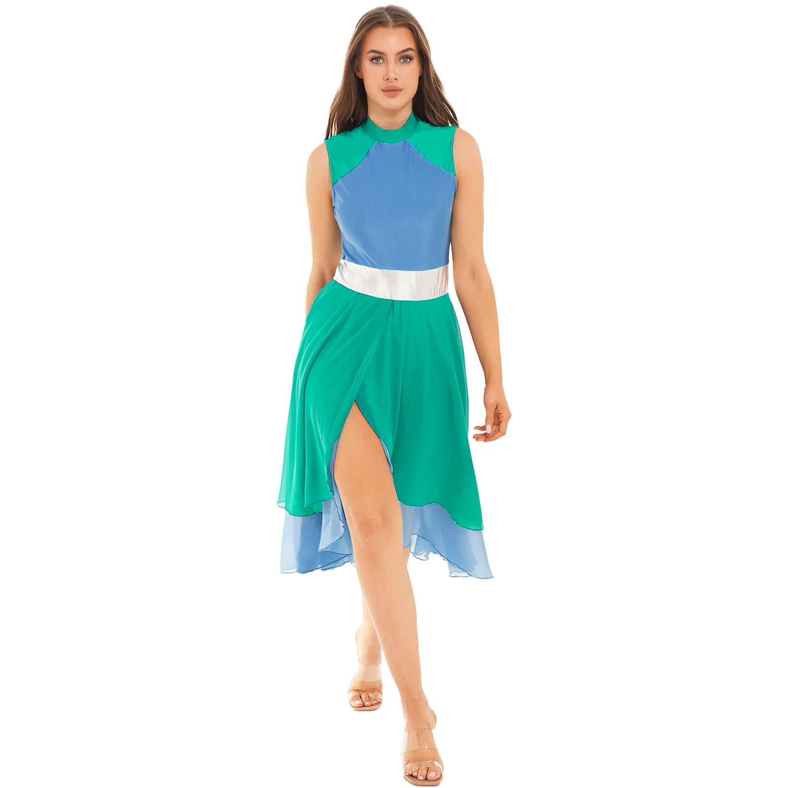 

Women‘s Adults Color Block Lyrical Praise Dance Dress Tunic Performance Dresses Modern Contemporary Workship Dance Costume