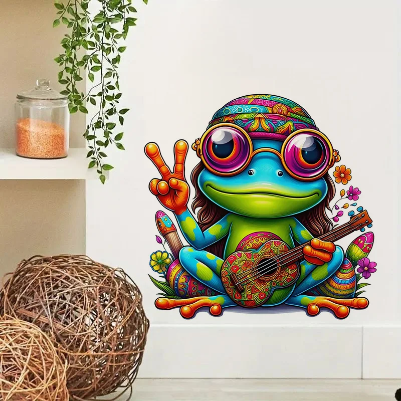 Fun Hippie Frog Sticker, Water-proof Home Wall Decal, Used for Wall, Bathroom, Cabinet, Door,Toilet, Car, Laptop