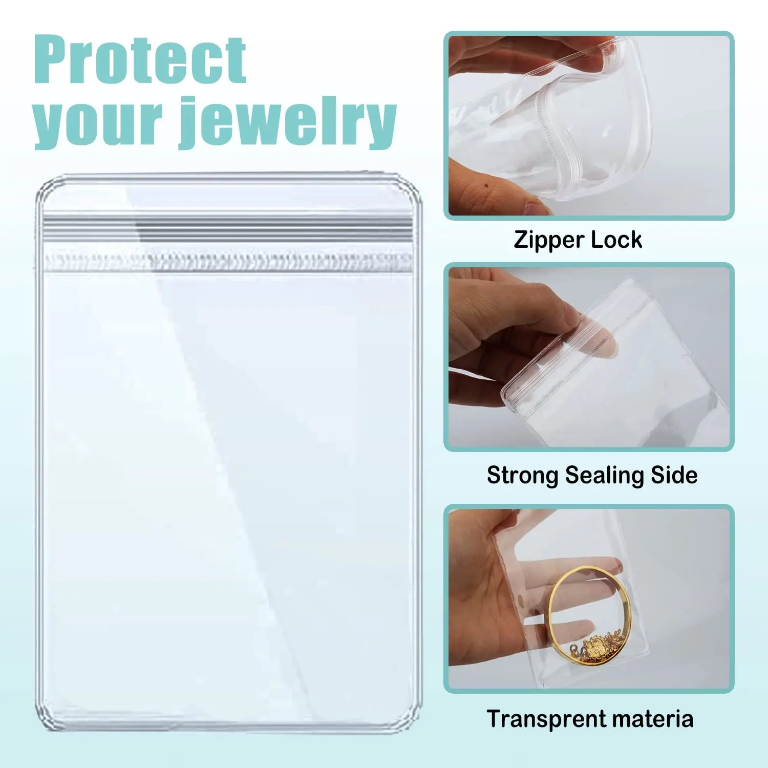 Description Picture 3 of itemJewelry Small Self-Sealing Plastic Zip Clear PVC Storage Bags for Storing Bracelets Rings Earrings Organizer (100PCS)